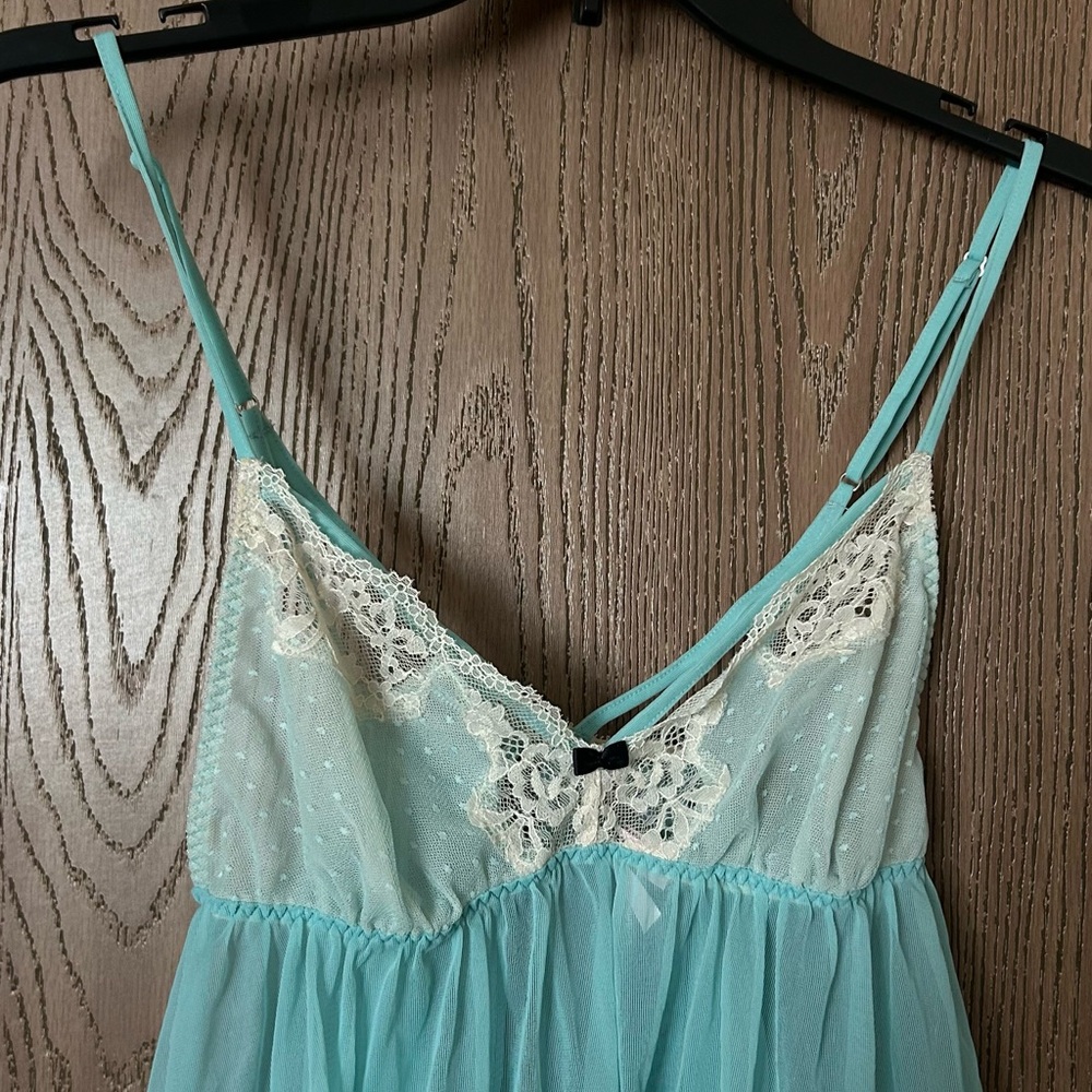 Victoria's Secret Aqua Sheer Lace-Trim Chemise